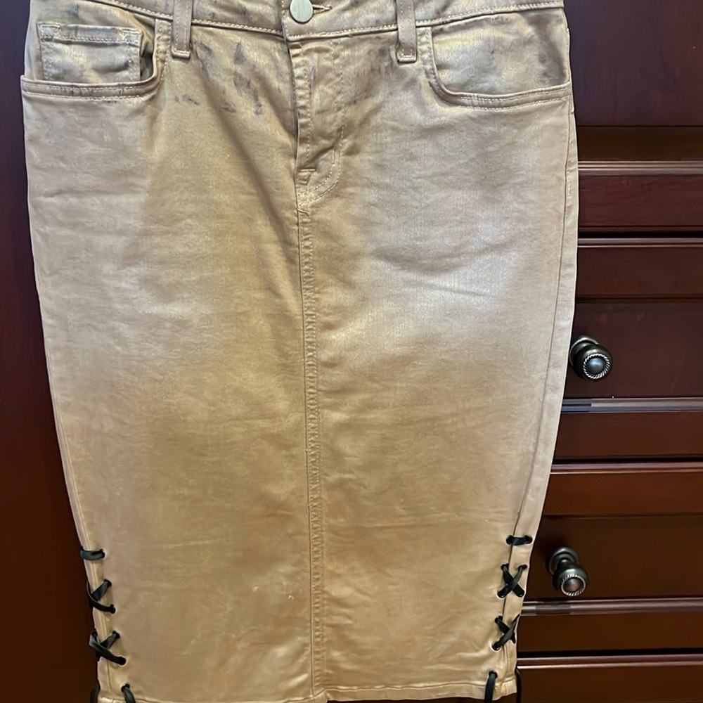 Metallic Gold wax coated/chrome effect flattering skirt